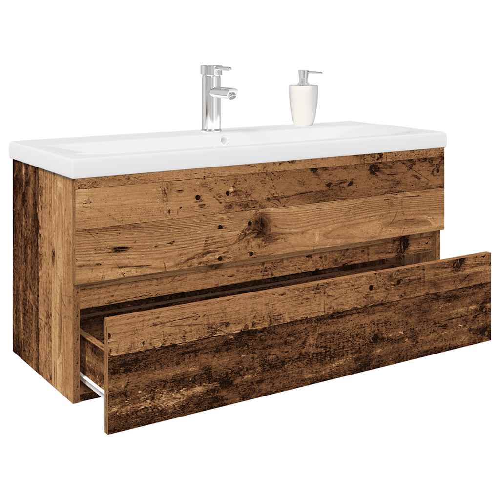 Sink Cabinet with Built-in Basin and Faucet Old Wood - Decor Base