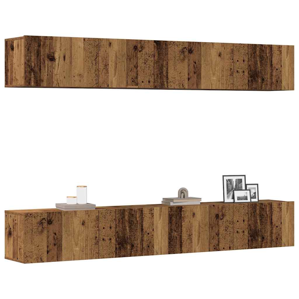 Wall Mounted TV Cabinets 4 pcs Old Wood 100x30x30 cm - Charlotte Dunes