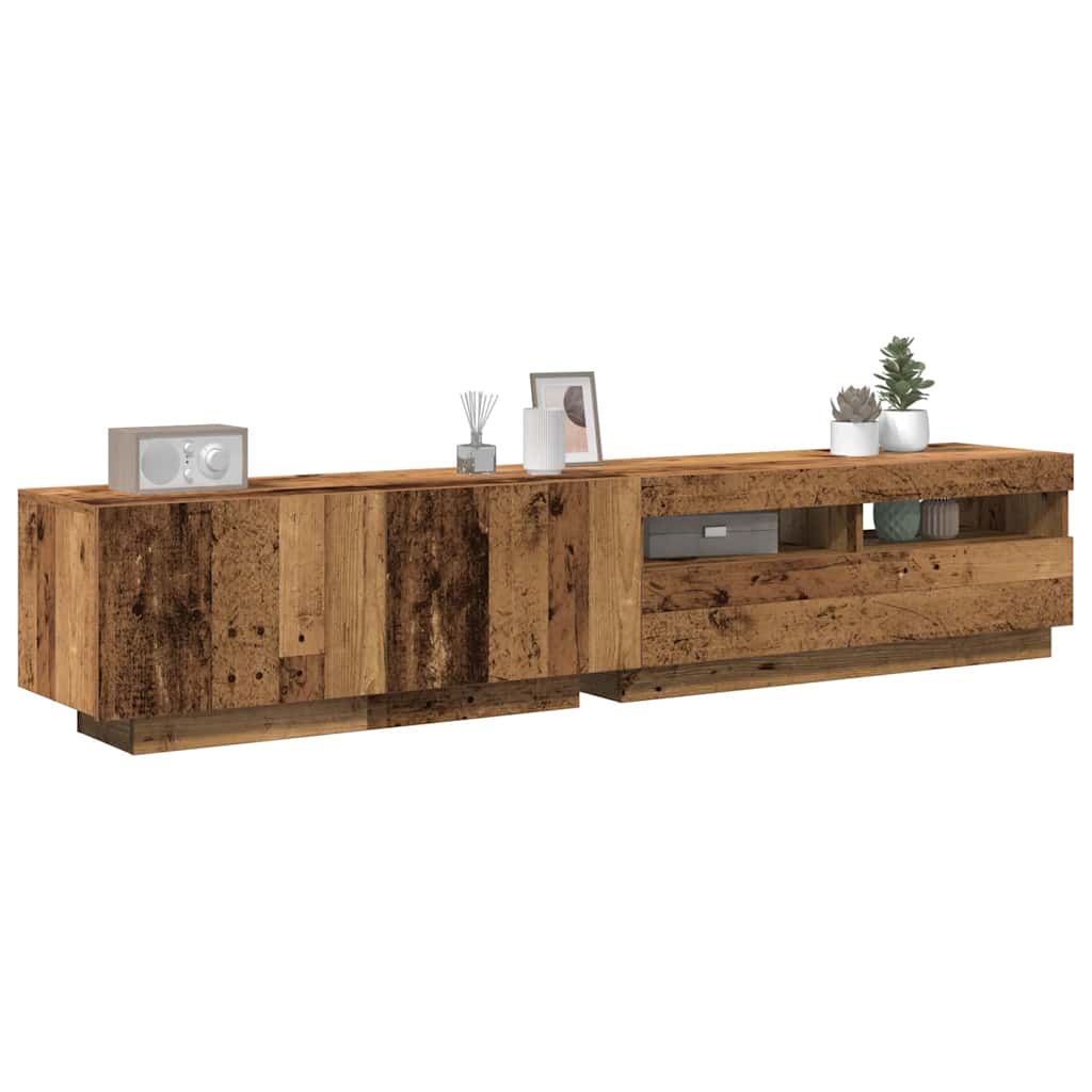TV Cabinet with LED Lights Old Wood 200x35x40 cm Engineered Wood - Merkel Designers