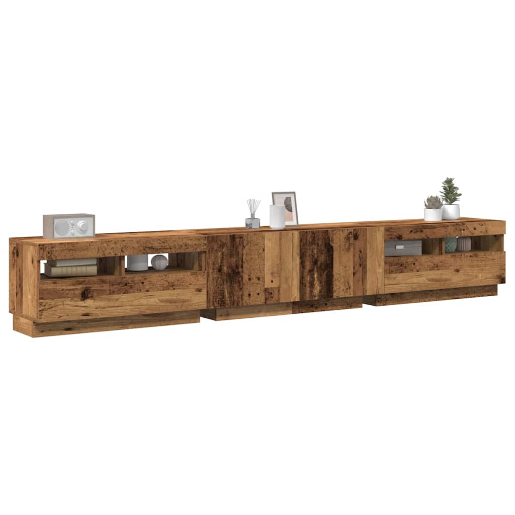 TV Cabinet with LED Lights Old Wood 260x35x40 cm Engineered Wood - Decor Base