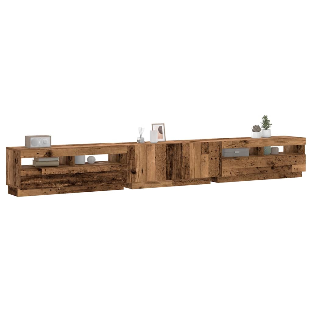 TV Cabinet with LED Lights Old Wood 300x35x40 cm Engineered Wood - Brittle & Co