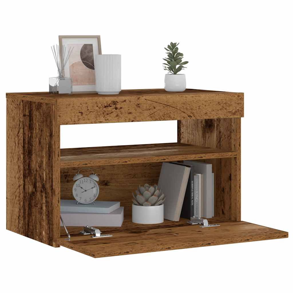 Bedside Cabinet with LED Lights Old Wood 60x35x40 cm Engineered Wood - Charlotte Dunes