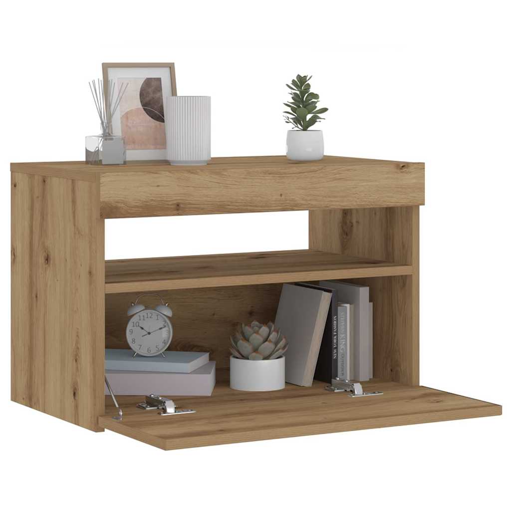 Bedside Cabinet with LED Lights Artisan Oak 60x35x40 cm Engineered Wood - Brittle & Co