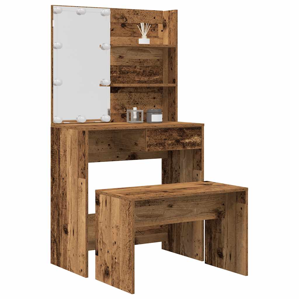 Dressing Table Set with LED Old Wood Engineered Wood - Charlotte Dunes