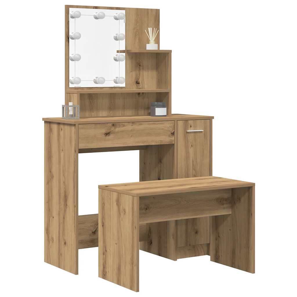 Dressing Table Set with LED Old Wood Engineered Wood - Unbeatable Bargains