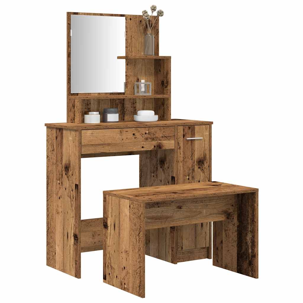 Dressing Table Set Old Wood Engineered Wood - Sid & Sam