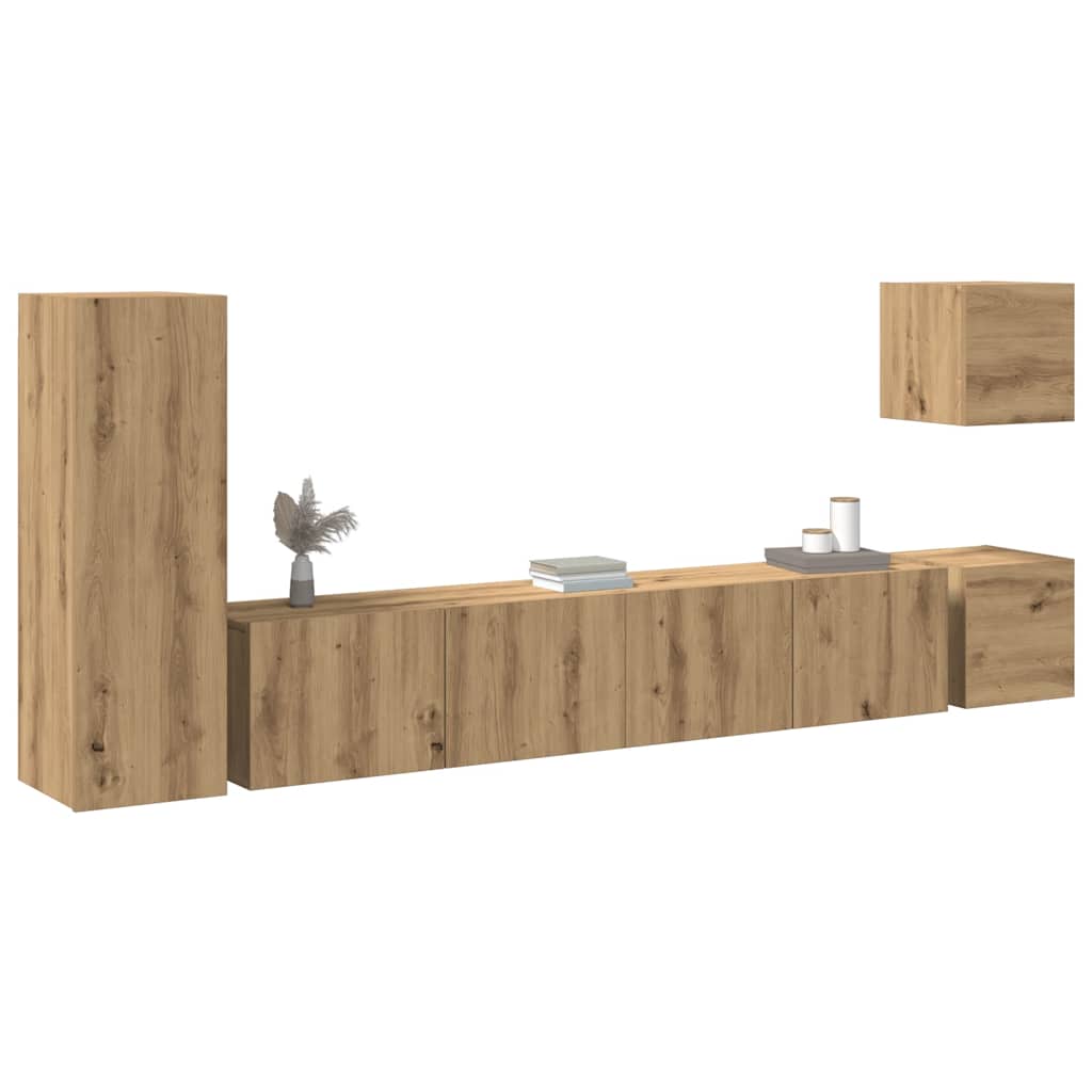 5 Piece TV Cabinet Set Wall-mounted Artisan Oak Engineered Wood - Merkel Designers