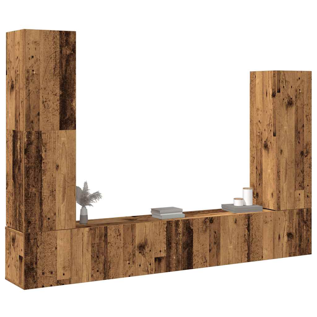 4 Piece TV Cabinet Set Wall-mounted Old Wood Engineered Wood - Decor Base
