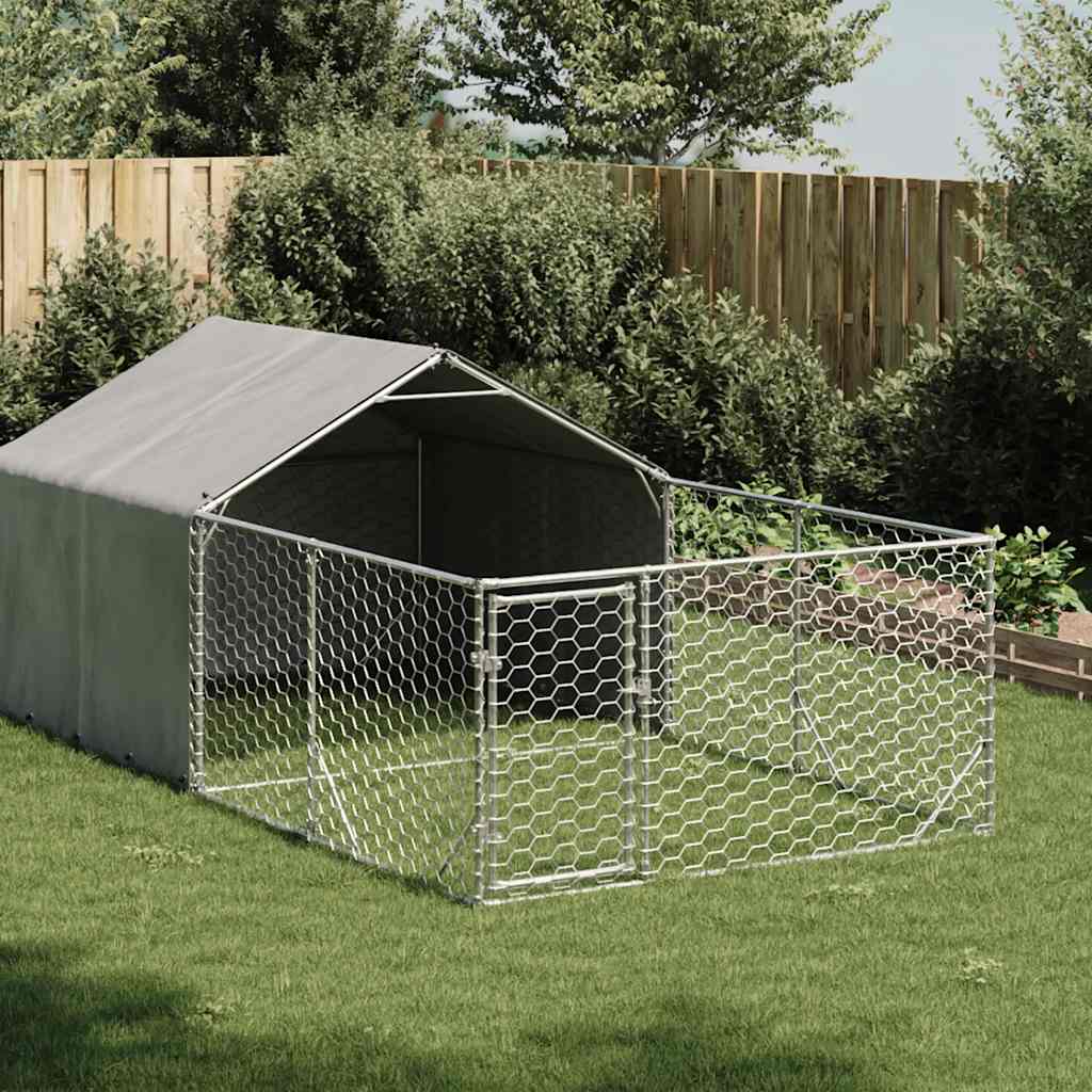 Outdoor Dog Kennel with Run 4x2x1.5 m Galvanised Steel - Design Hut