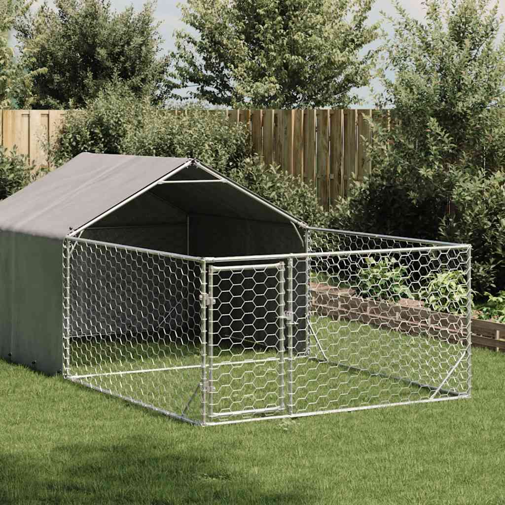 Outdoor Dog Kennel with Run 5x2x1.5 m Galvanised Steel - Unbeatable Bargains