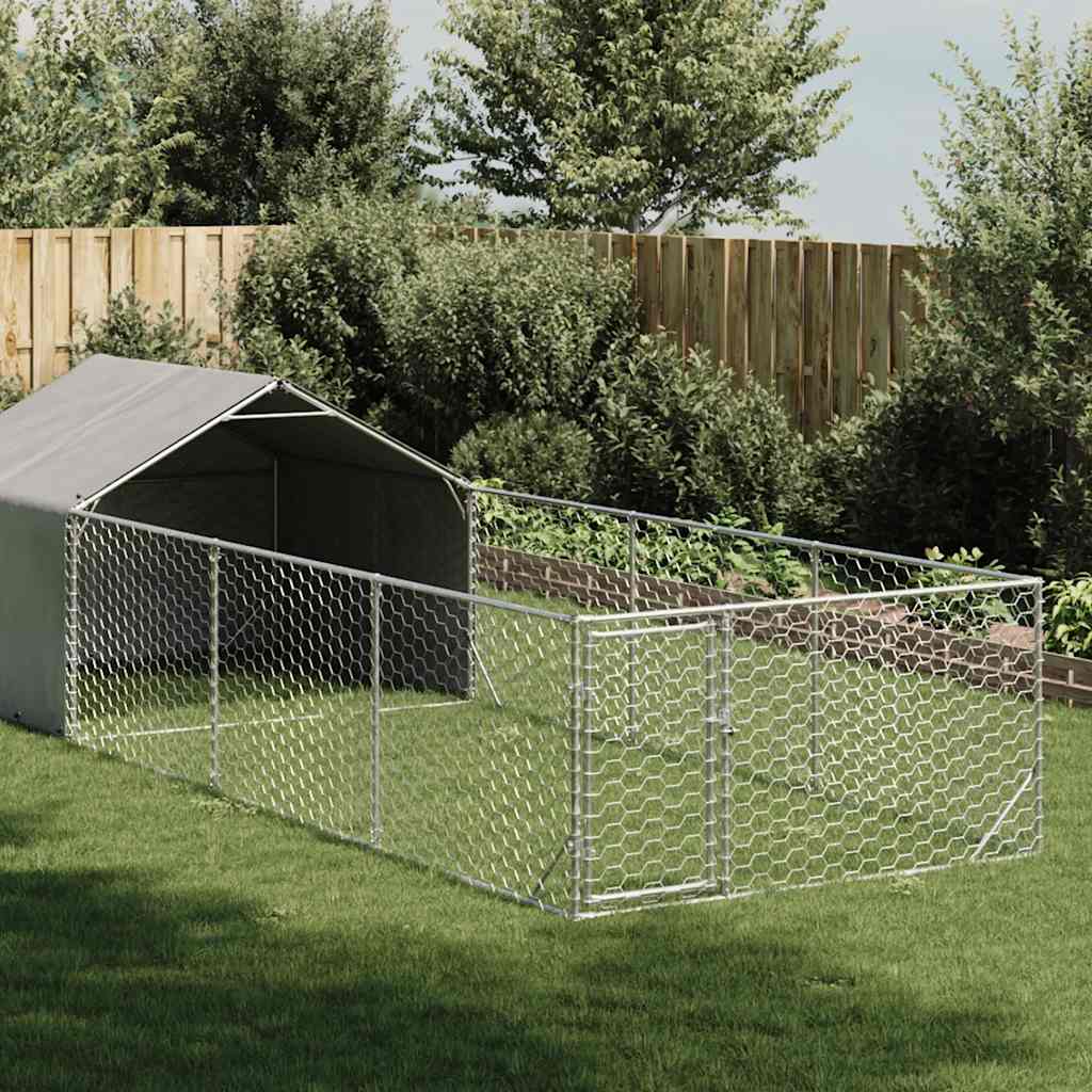 Outdoor Dog Kennel with Run 6x2x1.5 m Galvanised Steel - Casper Homes
