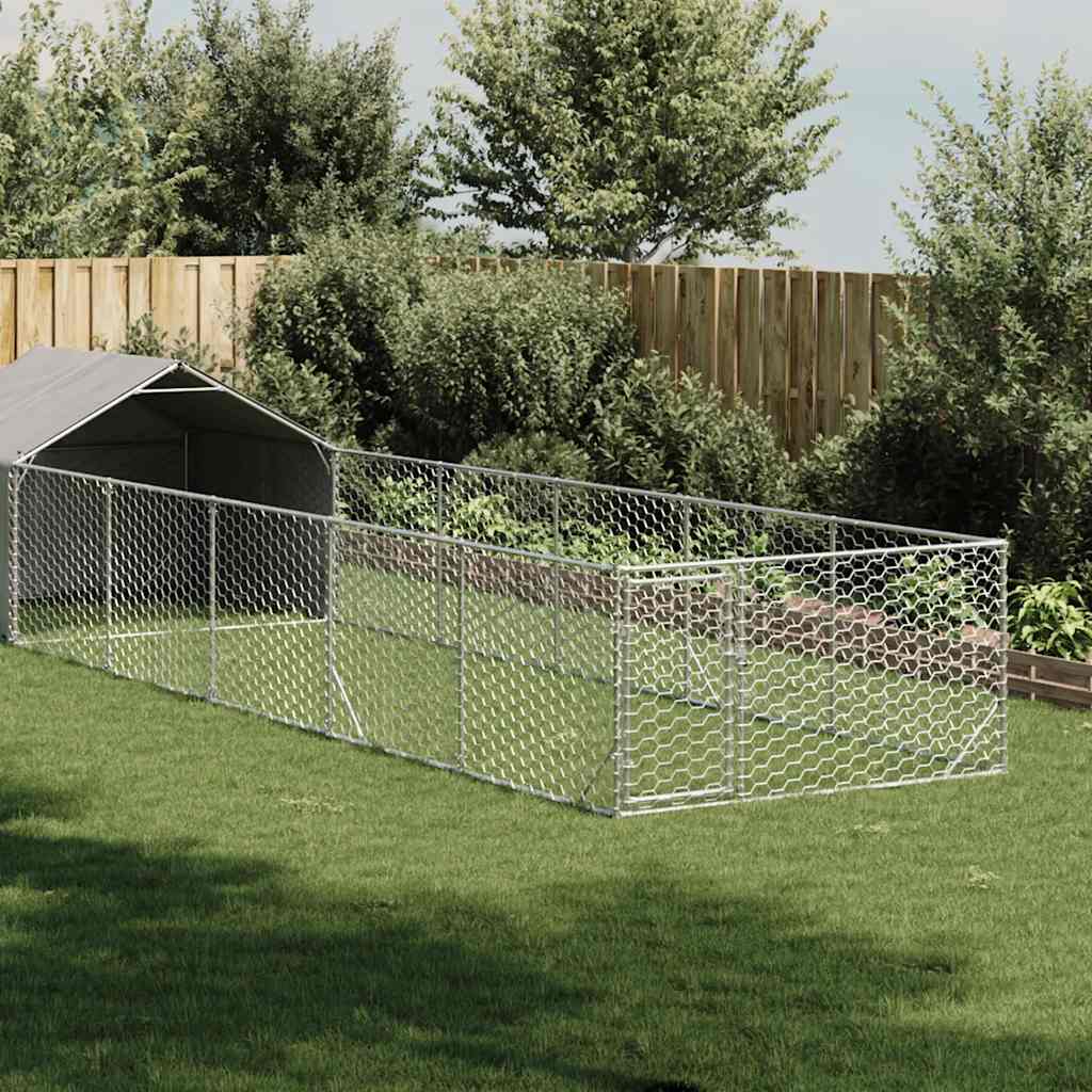 Outdoor Dog Kennel with Run 8x2x1.5 m Galvanised Steel - Decor Base