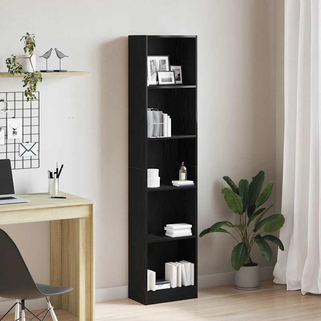 Bookcase Black Oak 40x24x176 cm Engineered Wood - R and M Furniture