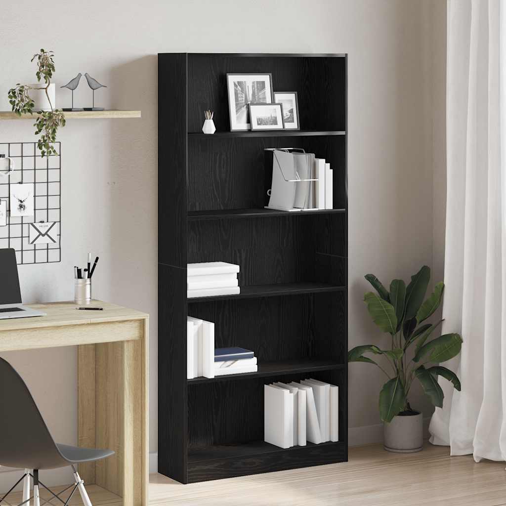 Bookcase Black Oak 80x24x176 cm Engineered Wood - R and M Furniture