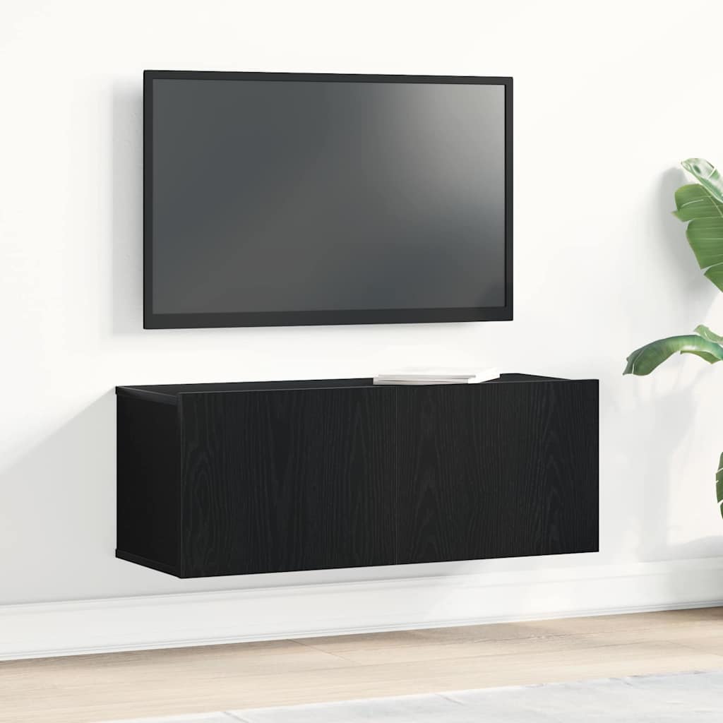 Black Oak TV Stand 80x30x30 cm Made of Engineered Wood - Direct Imports