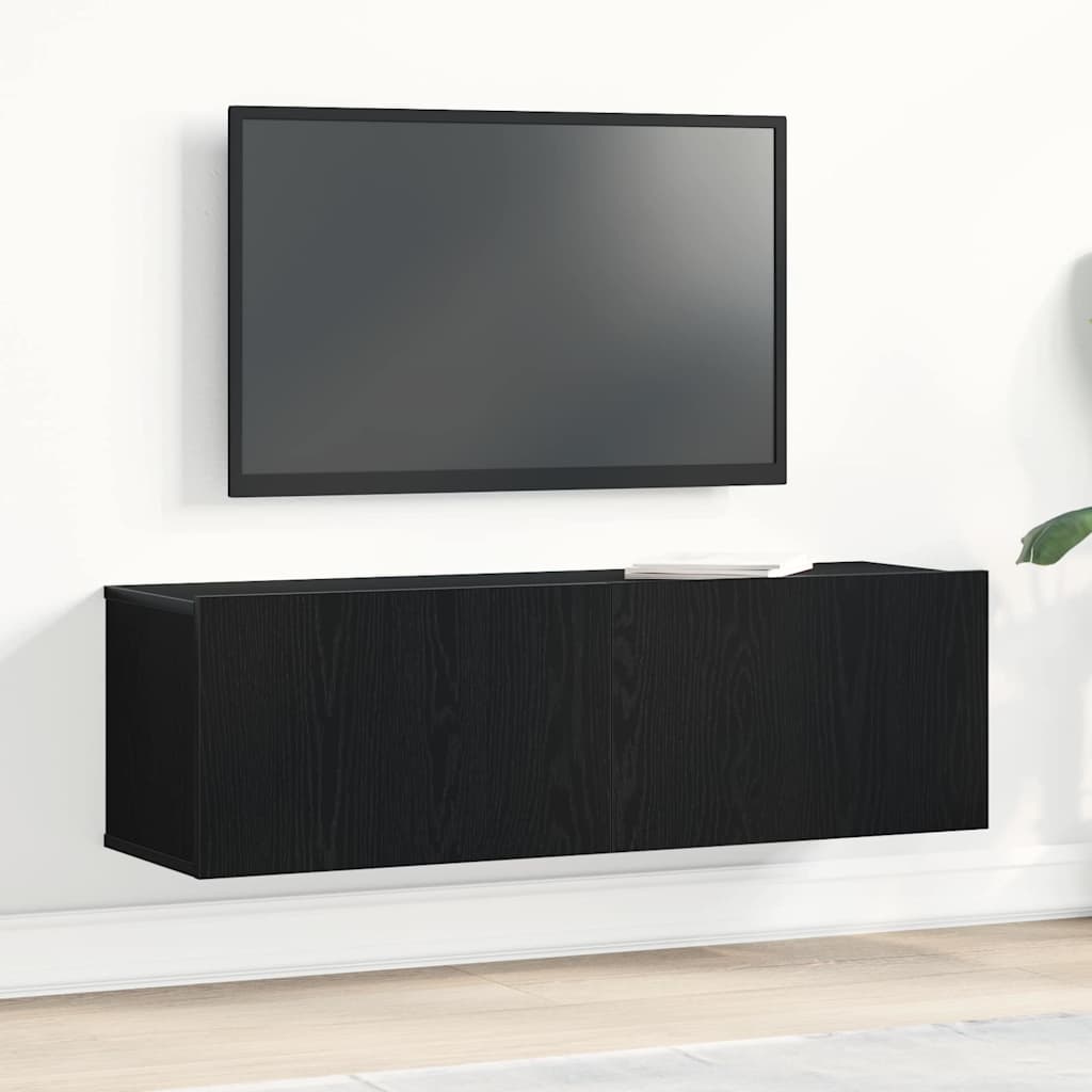 Black Oak Wall-Mounted TV Cabinet 100x30x30 cm Made from Engineered Wood - Decor Base