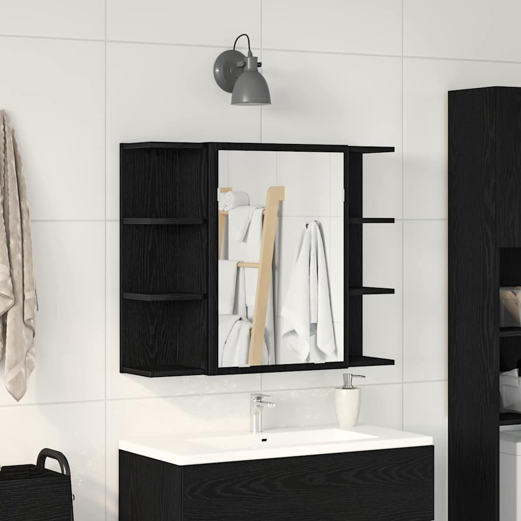 Mirror Cabinet Black Oak Solid Oak Wood Compact Bathroom Vanity - Sid & Sam