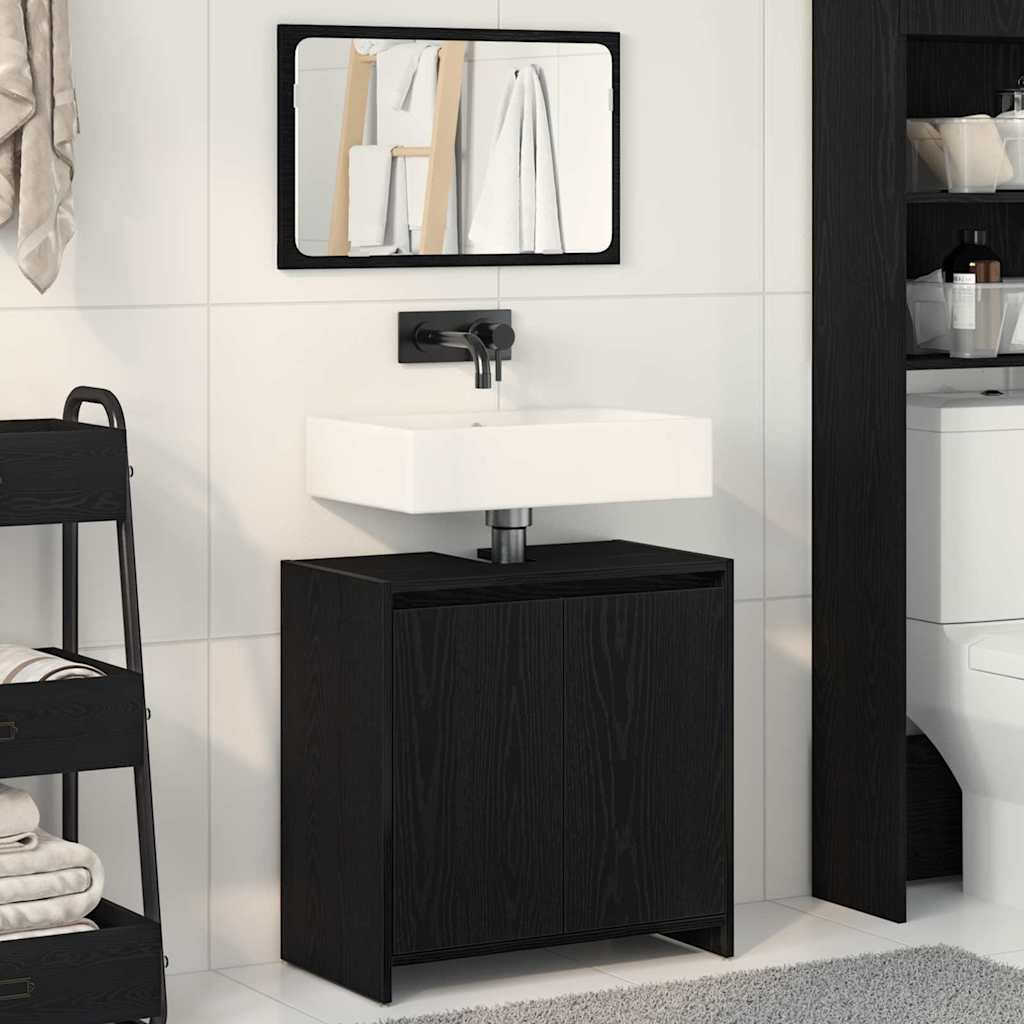 Black Oak Bathroom Cabinet with Mirror - 60x33x61 cm, Made of Engineered Wood - Direct Imports