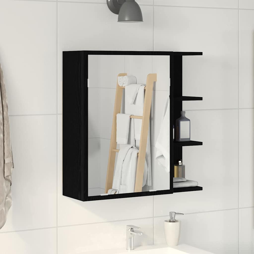 Black Oak Bathroom Mirror Cabinet - 62.5 x 20.5 x 64 cm - Made of Engineered Wood - Merlin Deals