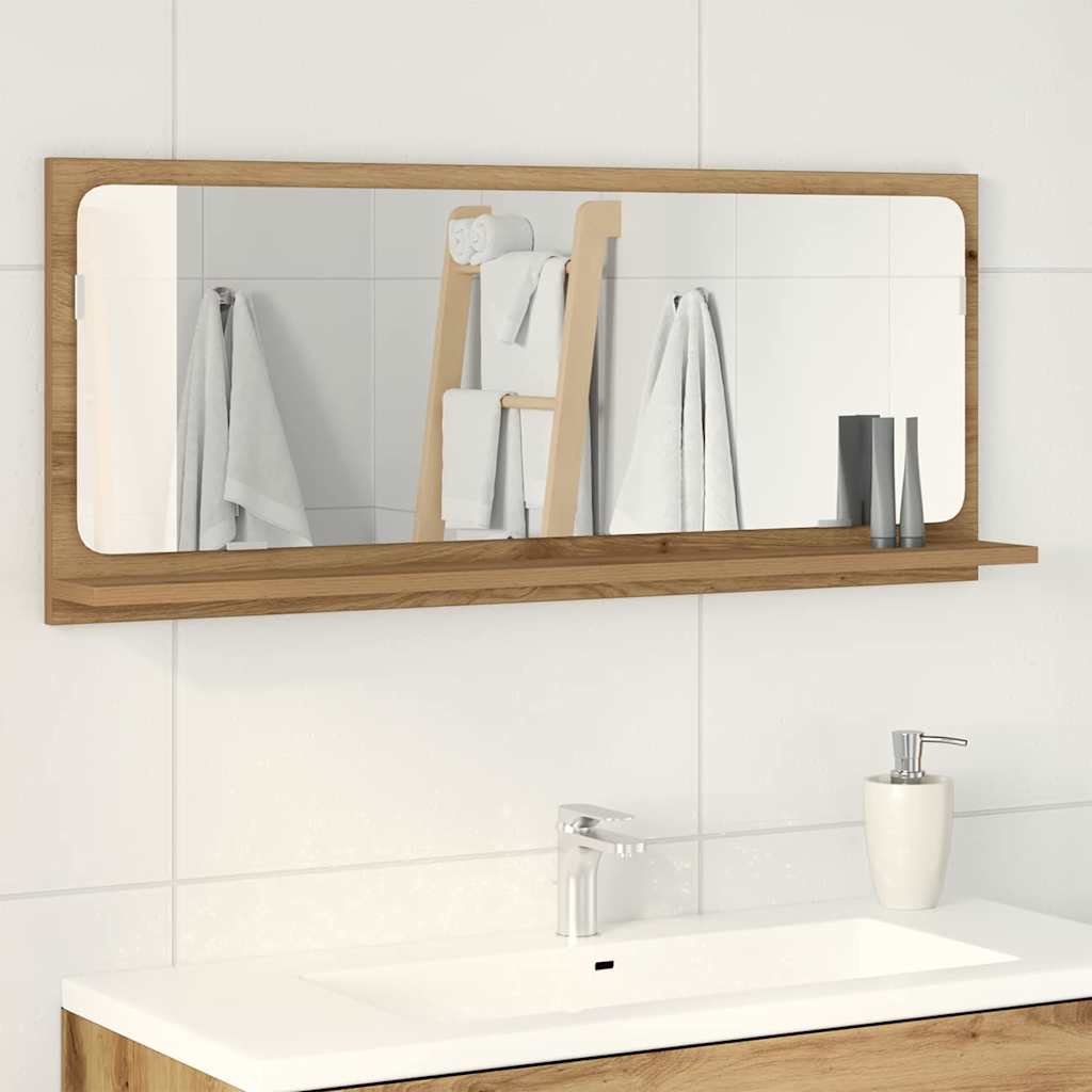 Bathroom Mirror - Handmade Oak, 90x10.5x37 cm, Made from Engineered Wood - Decor Base