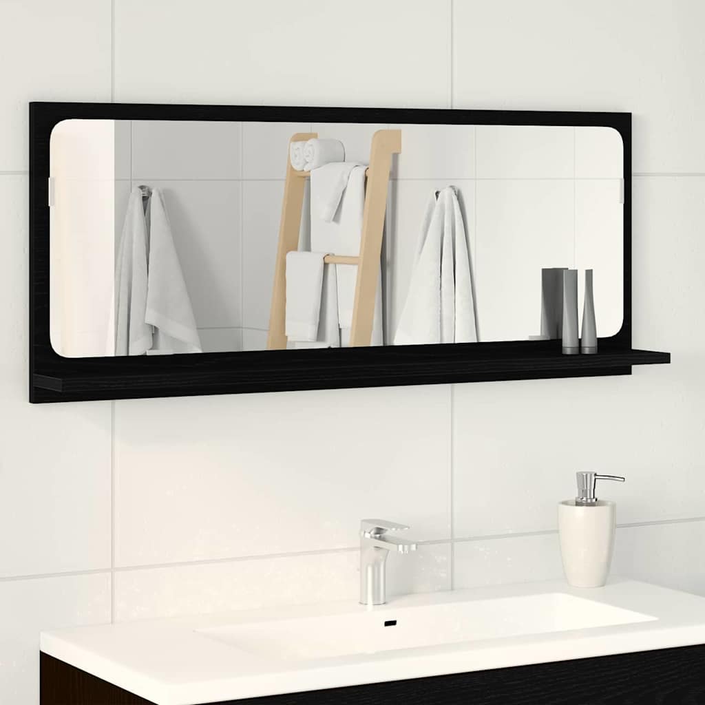 Black Oak Bathroom Mirror - 90x10.5x37 cm, Made from Engineered Wood - Charlotte Dunes