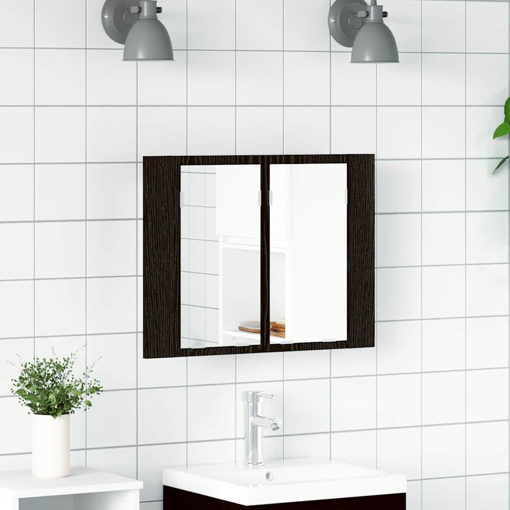 LED Bathroom Mirror Cabinet Black Oak 60x12x45 cm Engineered Wood - Unbeatable Bargains
