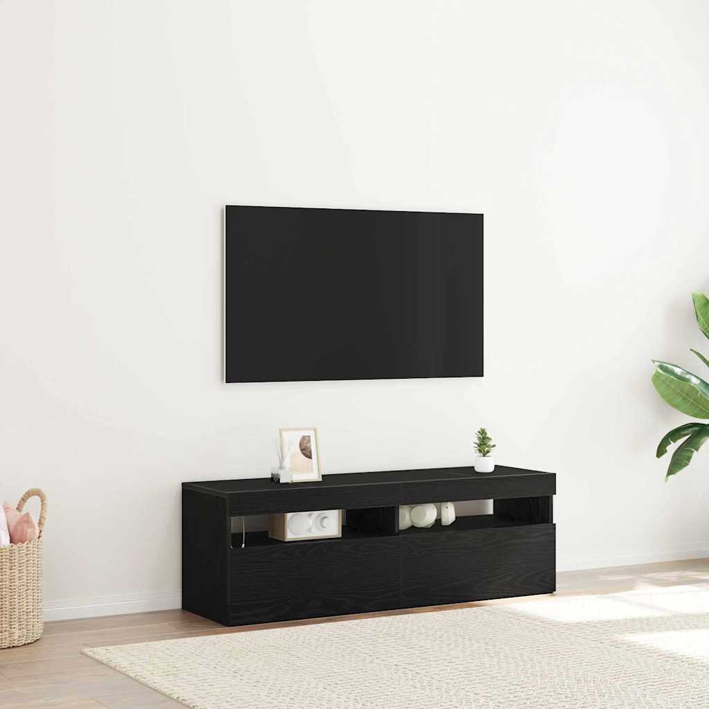 TV Cabinet with LED Black Oak 120x35x40 cm Engineered Wood - Sid & Sam