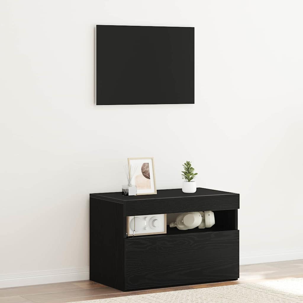 Black Oak TV Stand with LED Lights, 60x35x40 cm, Made from Engineered Wood - Style and Chic
