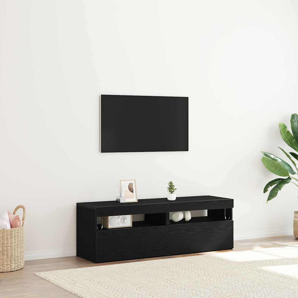 TV Cabinets with LED Lights 2 pcs Black Oak 60x35x40 cm Engineered Wood - All Things Good
