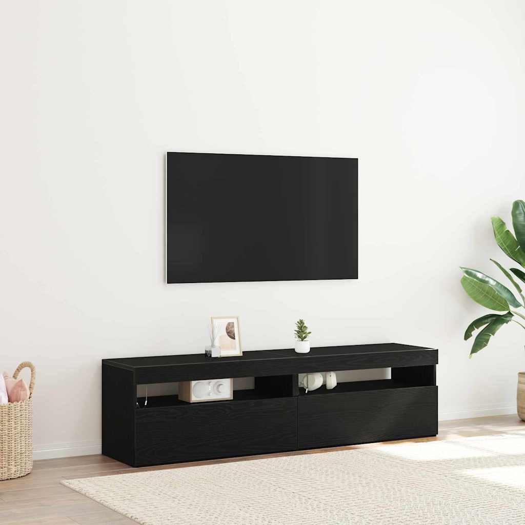 TV Cabinets with LED Lights 2 pcs Black Oak 75x35x40 cm Engineered Wood - Decor Base