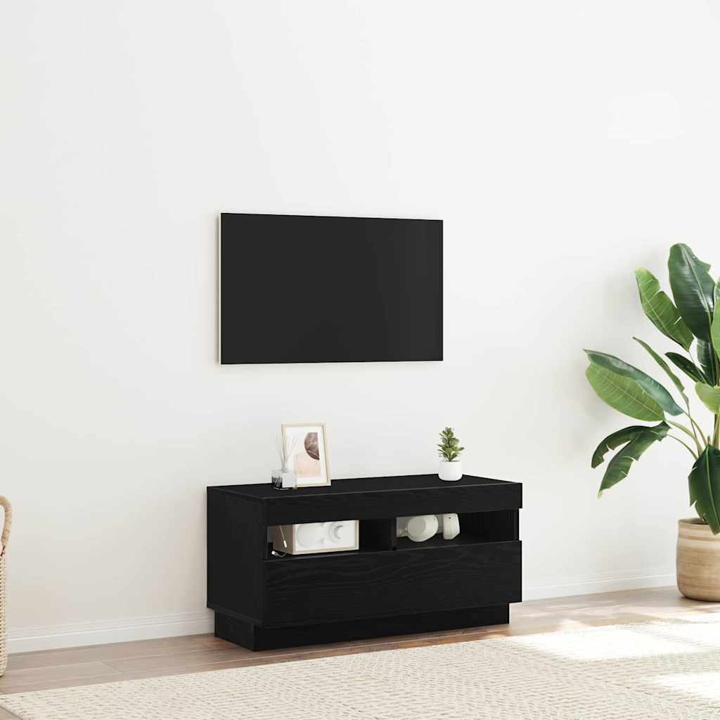 TV Cabinet with LED Lights - Black Oak, 80x35x40 cm, Made of Engineered Wood - All Things Good