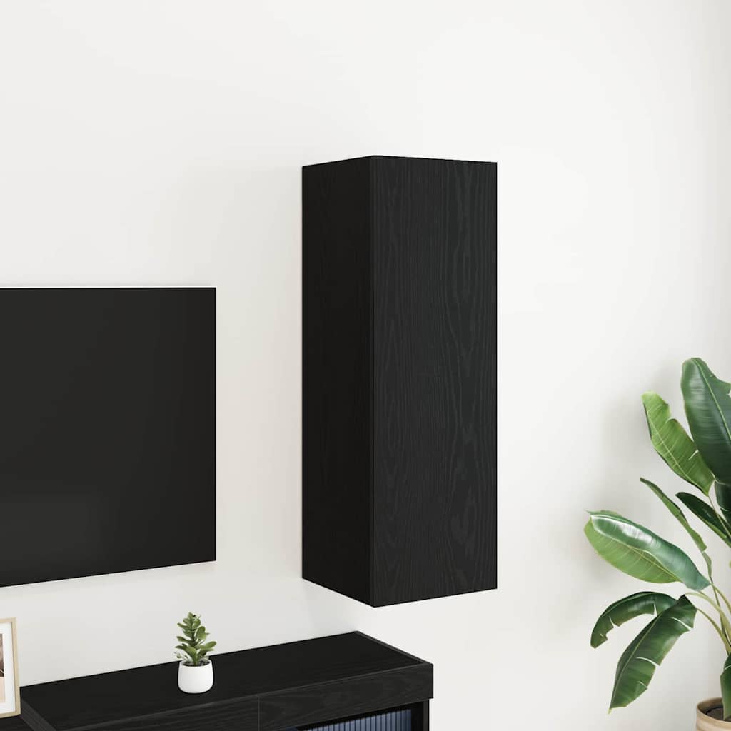 Wall-Mounted TV Cabinet in Black Oak - 30.5 x 30 x 90 cm, Made of Engineered Wood - Brittle & Co