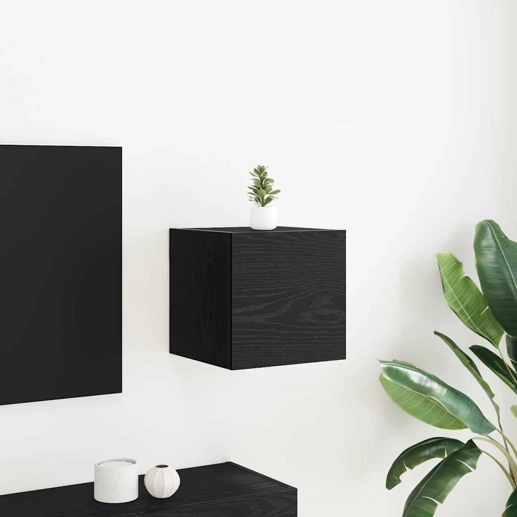 Wall Mounted TV Cabinet in Black Oak - 30.5 x 30 x 30 cm - Unbeatable Bargains
