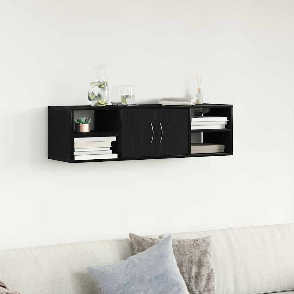Wall-Mounted Shelf Black Oak 140x41x75 cm Engineered Wood - Decor Base