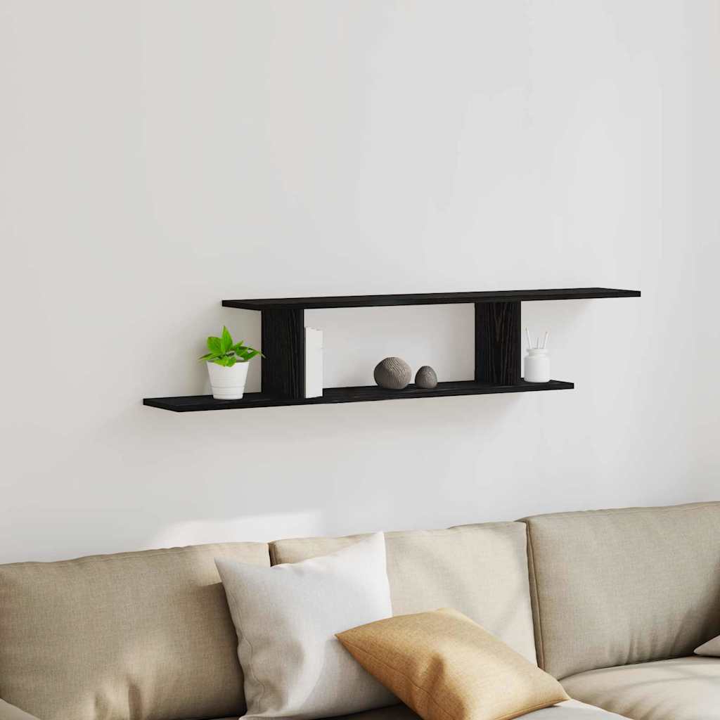 Black Oak Wall-Mounted TV Shelf - 125x18x23 cm, Made from Engineered Wood - Charlotte Dunes