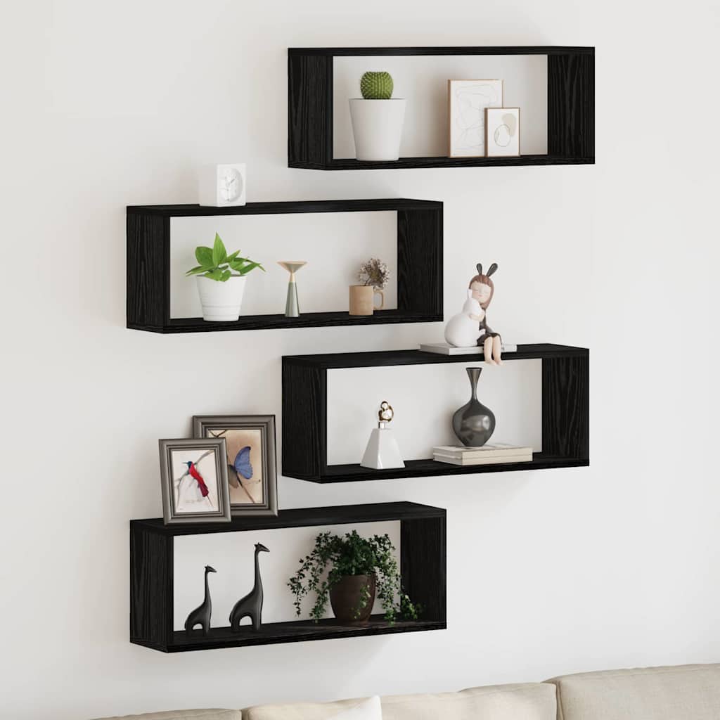 Wall Shelves Set of 4 - Black Oak - 60x15x23 cm - Made from Engineered Wood - Merkel Designers