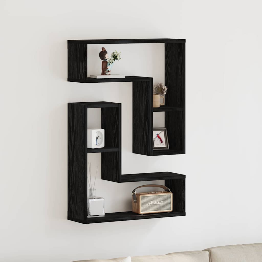 Wall Shelves 2 Pack Black Oak 50x15x85 cm Made from Engineered Wood - Sid & Sam
