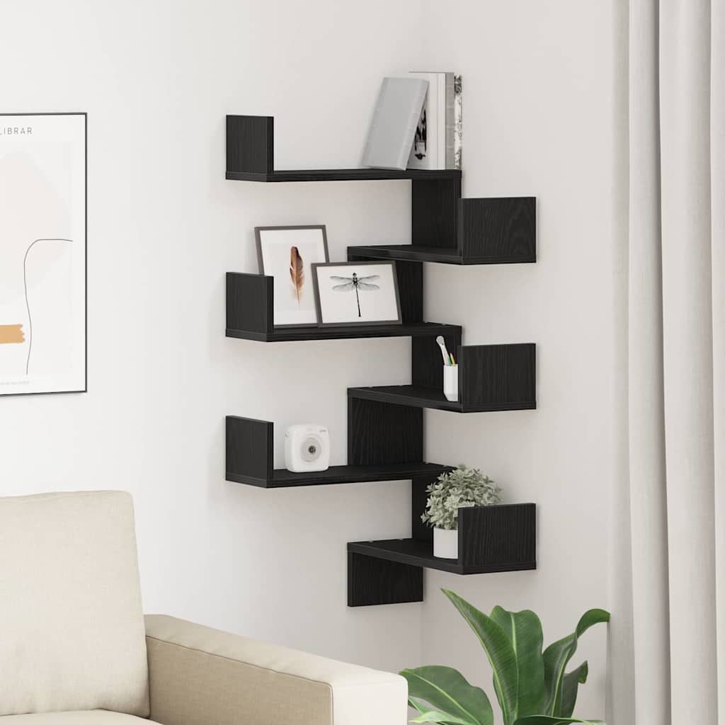 Wall Shelves 2 pcs Black Oak 40x40x49.5 cm Engineered Wood - Decor Base