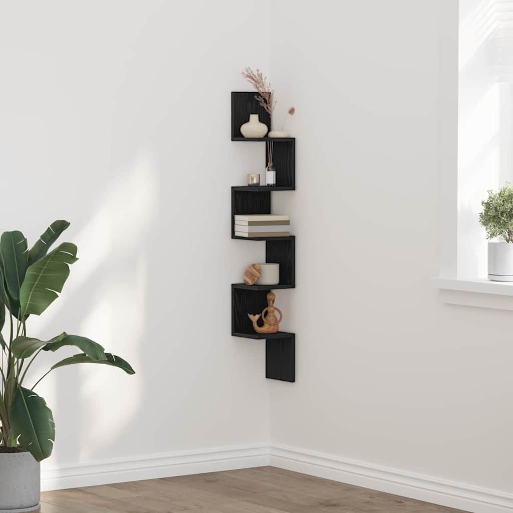 Wall Corner Shelf - Black Oak, 20x20x127.5 cm, Made of Engineered Wood - Brittle & Co