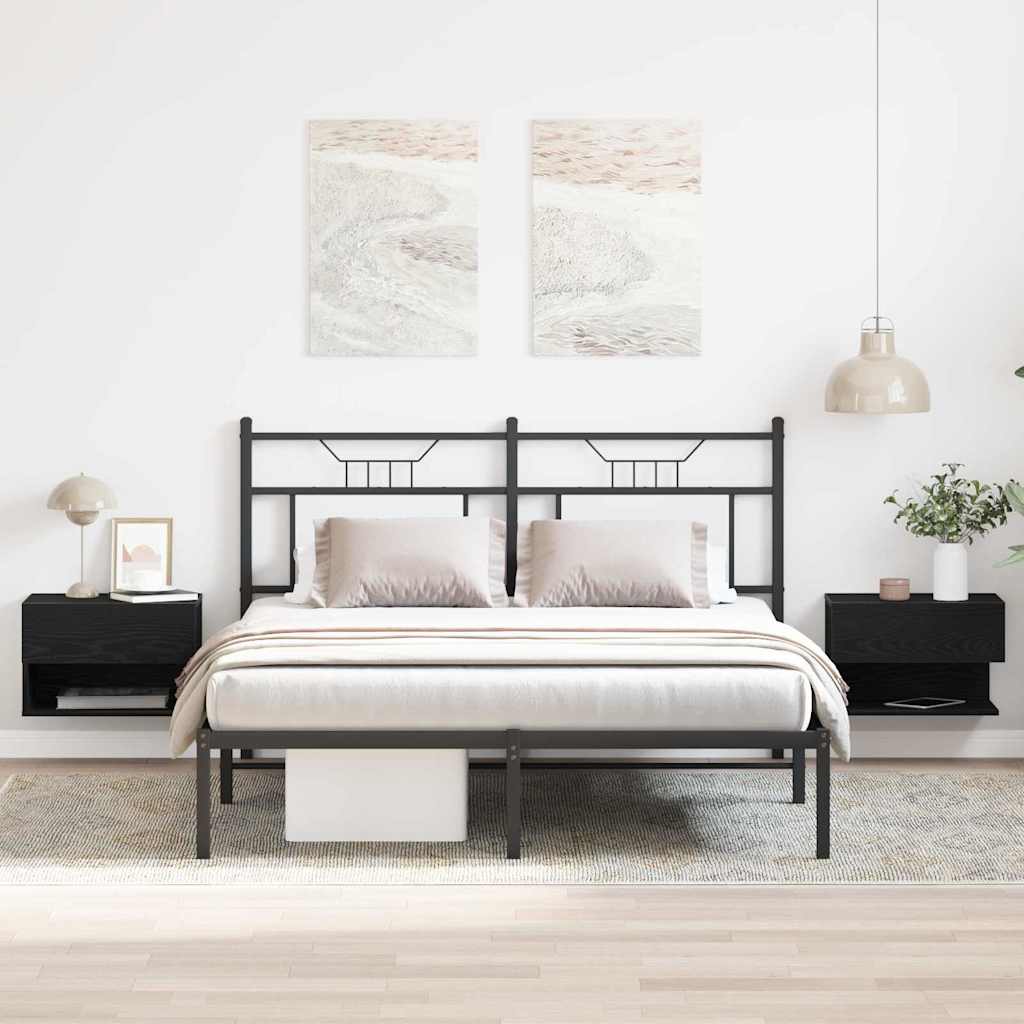Wall-Mounted Bedside Cabinets (Set of 2) - Black Oak Engineered Wood - Direct Imports