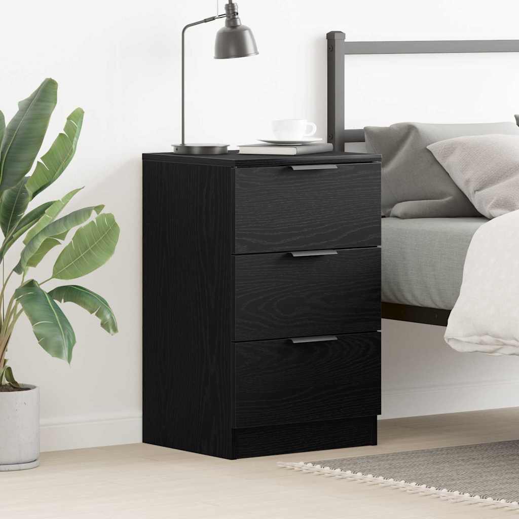 Black Oak Bedside Cabinet - 40x65x65 cm, Made from Engineered Wood - Direct Imports