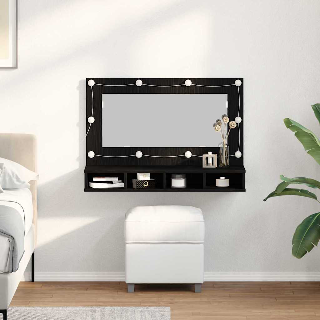 LED Mirror Cabinet in Black Oak - 90x31.5x62 cm - Millennium Furniture