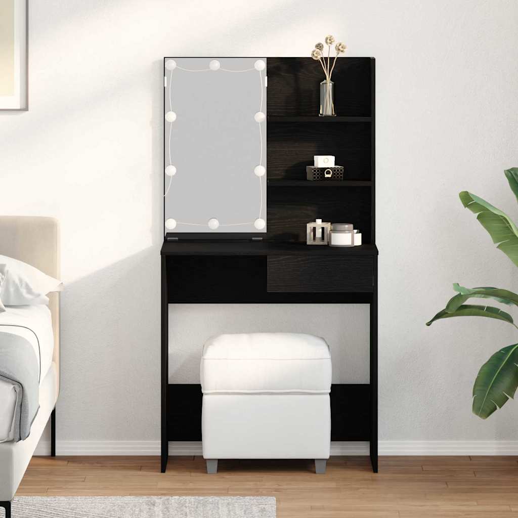 LED Dressing Table in Black Oak - 74.5x40x141 cm, Made with Engineered Wood - Decor Base