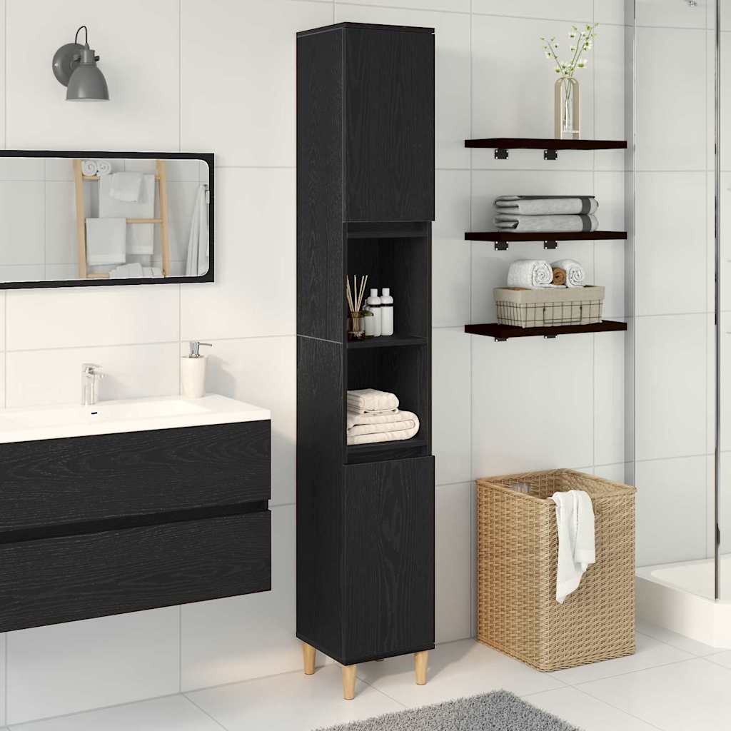 Bathroom Cabinet Black Oak 30x30x190 cm Engineered Wood - All Things Good