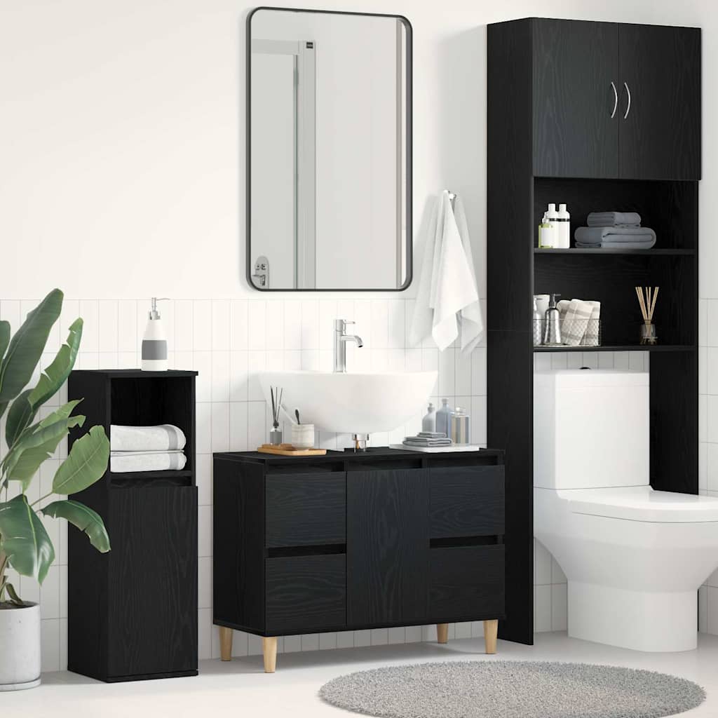Sink Cabinet Black Oak 80x33x60 cm Engineered Wood - Decor Base