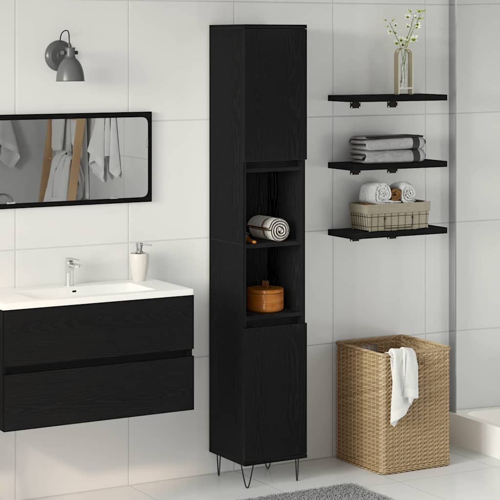 Bathroom Cabinet Black Oak 30x30x190 cm Engineered Wood - Unbeatable Bargains