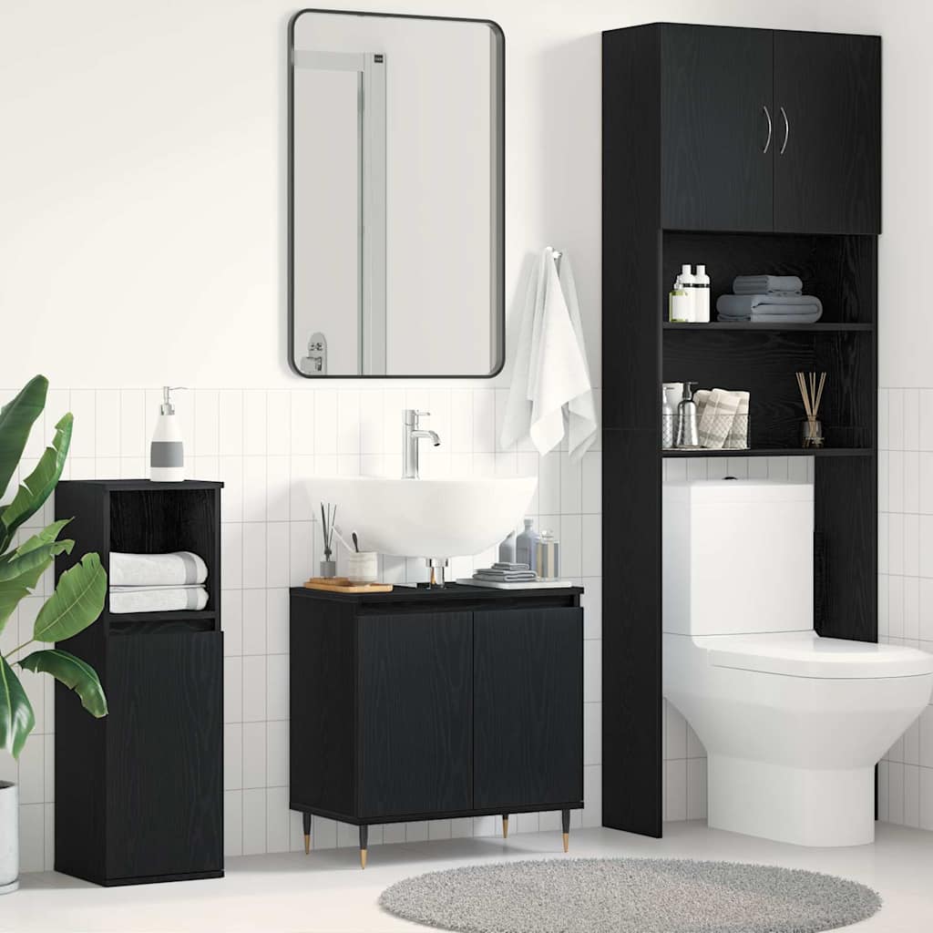 Bathroom Sink Cabinet Black Oak 58x33x60 cm Engineered Wood - Merlin Deals