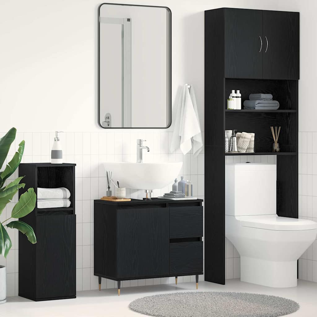 Bathroom Sink Cabinet Black Oak 65x33x60 cm Engineered Wood - Merlin Deals
