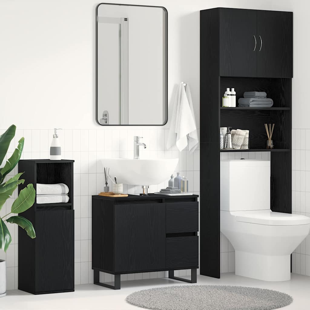 Bathroom Sink Cabinet Black Oak 65x33x60 cm Engineered Wood - All Things Good