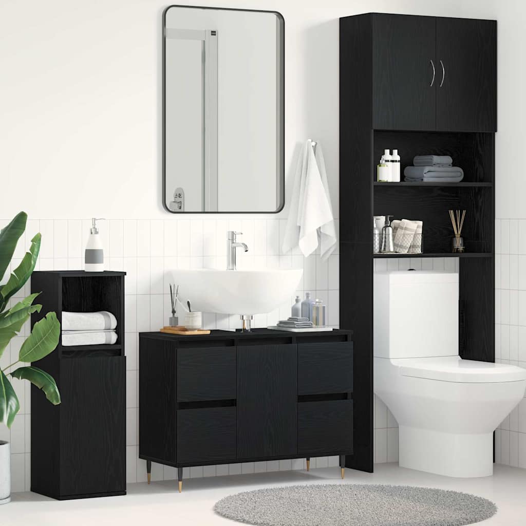 Bathroom Sink Cabinet Black Oak 80x33x60 cm Engineered Wood - Discount Dealers